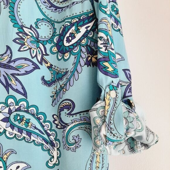 TALBOTS | Floral Paisley Utility Sleeve Buton Down Shirt Blue Sz L P - Picture 10 of 12